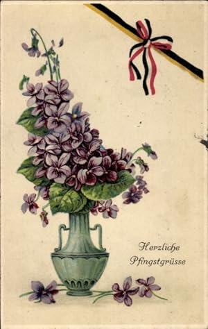 Ansichtskarte / Postkarte Glückwunsch Pfingsten, Veilchen in der Blumenvase, Patriotik