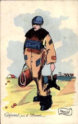 Künstler Ansichtskarte / Postkarte Daniel, Mann mit Jagdbeute, Handtasche