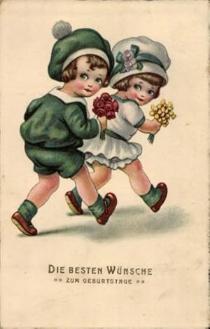 Präge Ansichtskarte / Postkarte Glückwunsch Geburtstag, Kinder, Blumen