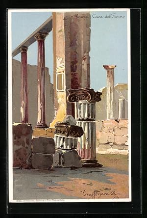 Künstler-Lithographie Pompei, Casa del Fauno, Ausgrabung