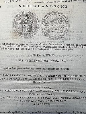 Numismatic print 1731 | Penning de vereende dapperheyd, beleg en verlossing van Groningen, 1 p.