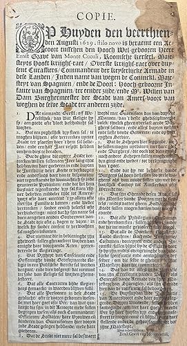 Printed publication Amersfoort 1629 | Copie. Op huyden den veerthienden augusti 1629 stilo novo i...