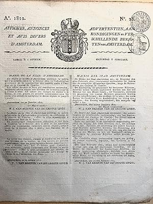 Printed publication 1812 | Affiches, Annonces, Advertentien, Aankondigingen van Amsterdam, zaterd...