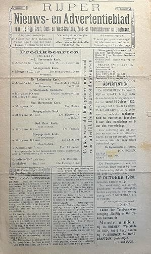 Printed publication newspaper 1920 | Rijper Nieuws- en Advertentieblad voor De Rijp, Graft, Oost-...