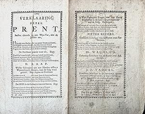 Printed publication satirical after 1752 | Verklaaring dezes Prent, Bachus zittende op een Wyn-va...