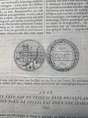 Numismatic print 1731 | Penning Hof Prins van Oranje met Meyboom and Philiph IIII, koning Spanje,...