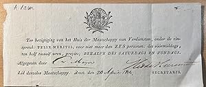 Printed publication 1816 | Receipt Amsterdam: Ter bezigtiging Felix Meritis, voor niet meer dan z...