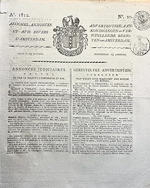 Printed publication 1812 | Affiches, Annonces, Advertentien, Aankondigingen van Amsterdam, donder...