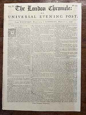Antique newspaper UK 1758 | The London Chronicle or Universal Evening Post, Vol. III, no 177 Febr...
