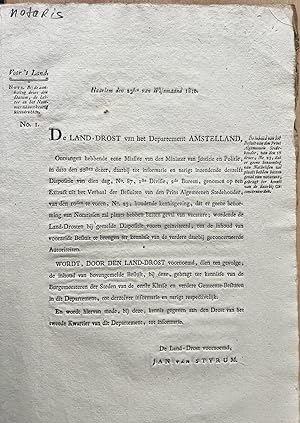 Printed publication notary 1810 | Besluit land-drost Jan van Styrum van Amstelland dat er geen be...