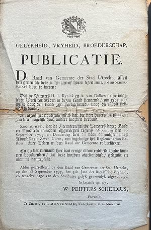 Batavian Republic publication 1797 | Gelykheid, vryheid, broederschap. Publicatie: stad Utrecht (...