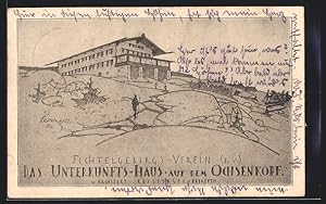 Ansichtskarte Unterkunftshaus Ochsenkopf, gezeichnete Gesamtansicht