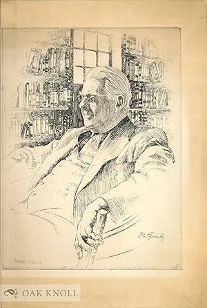 [ENGRAVED PORTRAIT OF GOUDY SEATED IN HIS CHAIR SURROUNDED BY HIS LIBRARY]