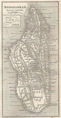 Seller image for 1890 Madagascar, Carta geografica antica, Old map, Carte gographique ancienne for sale by epokamania