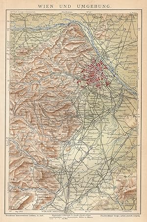1903 Austria, Vienna and surrounding areas, Wien, Carta geografica antica, Old map, Carte géograp...