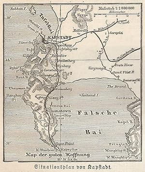 Seller image for 1890 South Africa, Karstadt, Wynberg, Cape Town, Carta geografica antica, Old map, Carte gographique ancienne for sale by epokamania