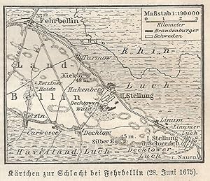 Seller image for 1890 Germany, The battle of the Fahrbellin, Carta geografica antica, Old map, Carte gographique ancienne for sale by epokamania