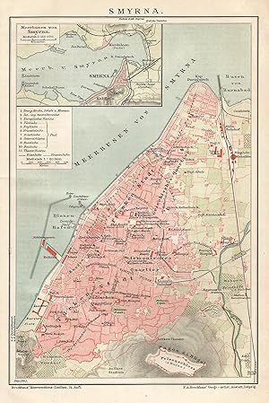 1903 Turkey, Smyrna, Turchia Carta geografica antica, Old City Plan, Plan de la ville