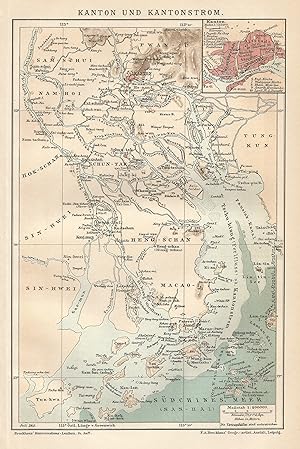 1902 China, Canton and surroundings, Kanton, Carta geografica antica, Old map, Carte géographique...