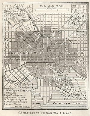 Seller image for 1890 United States, Maryland, Baltimore, Carta geografica antica, Old map, Carte gographique ancienne for sale by epokamania