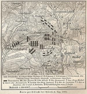 Seller image for 1890 Germany, The Battle of Worth, Carta geografica antica, Old map, Carte gographique ancienne for sale by epokamania