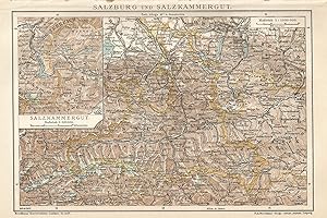 1903 Austria, Salzburg, Salzkammergut, Carta geografica antica, Old map, Carte géographique ancienne