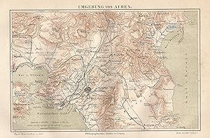 1890 Greece, Athen and surroundings, Carta geografica antica, Old map, Carte géographique ancienne