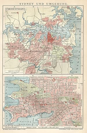 1903 Australia, Sydney and surrounding areas, Carta geografica antica, Old City Plan, Plan de la ...