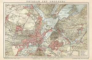 1903 Germany, Potsdam and surroundings, Carta geografica antica, Old City Plan, Plan de la ville