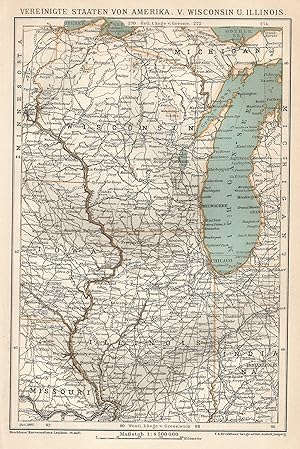 1903 United States, Wisconsin, Illinois, Carta geografica antica, Old map, Carte géographique anc...