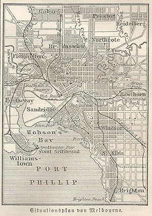 1890 Australia, Melbourne, Carta geografica antica, Old map, Carte géographique ancienne