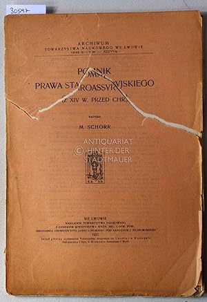 Immagine del venditore per Pomnik prawa staroassyryjskiego (z XIV w. przed chr.). [= Archiwum Towarzystwa Naukowego we Lwowie, Dzial I, Tom 1, Zeszyt 6] venduto da Antiquariat hinter der Stadtmauer