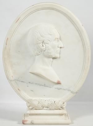 Contemporary white marble bas-relief portrait of Ralph Waldo Emerson by Boston sculptor Joseph Carew