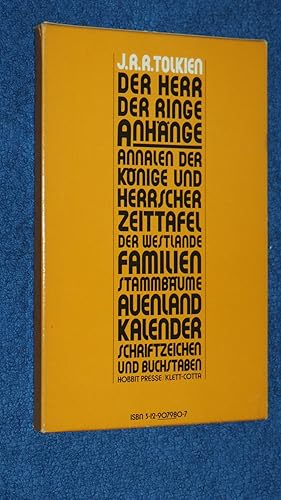 Image du vendeur pour Der Herr der Ringe Der Herr der Ringe. Teil: Anh. Annalen der Knige und Herrscher; Zeittafel der Westlande; Familienstammbume; Auenlandkalender; Schriftzeichen und Buchstaben mis en vente par Versandantiquariat Ingo Lutter