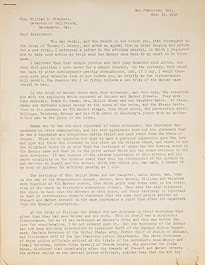 Typed Correspondence and Testimonials on Behalf of Tom Mooney, 1918-29