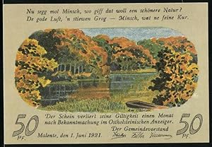 Notgeld Malente-Gremsmühlen 1921, 50 Pfennig, Partie am Ukleisee