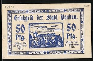 Notgeld Penkun 1920, 50 Pfennig, Das Schloss in Blau