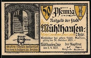 Notgeld Mühlhausen /Thür. 1921, 50 Pfennig, Karl V. schenkt der Stadt die Reichsfreiheit wieder 1548