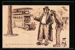 Ansichtskarte Männer betrachten einen Autobus, Reklame für Maggi Gekörnte Brühe