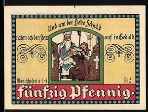 Notgeld Manebach 1921, 50 Pfennig, Mönch wird mit dem Steintragen bestraft