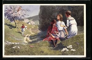 Künstler-Ansichtskarte Brüder Kohn (B.K.W.I) Nr. 4676: Kinder auf einer blühenden Wiese