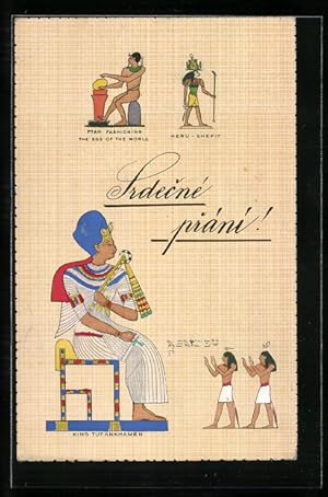 Ansichtskarte Ptah fashioning the Egg of the World, Heru-Shefit, King Tutankhamen