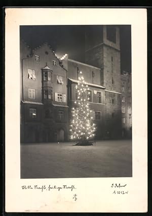 Bild des Verkufers fr Foto-Ansichtskarte Adalbert Defner: Leuchtender Weihnachtsbaum, Stille Nacht, heilige Nacht zum Verkauf von Bartko-Reher