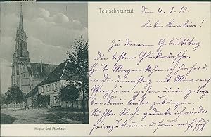 Ansichtskarte (a63 ) Baden-Württemberg Karlsruhe 1912 Teutschneureut Neureut Kirche Pfarrhaus