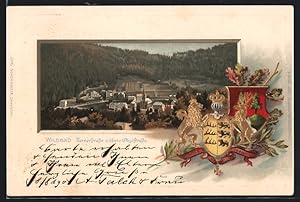 Passepartout-Lithographie Bad Wildbad, Kernerstrasse und obere Olgastrasse, Wappen