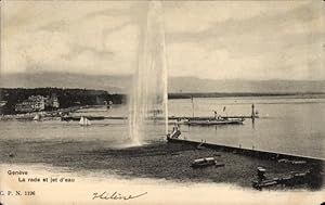 Ansichtskarte / Postkarte Genf Genf Schweiz, Der Hafen und der Wasserstrahl