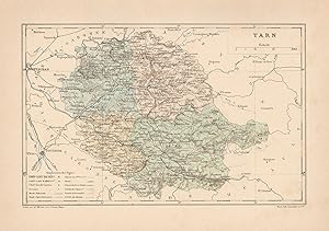 1892 France, Tarn, Carta geografica, Old map, Carte géographique ancienne