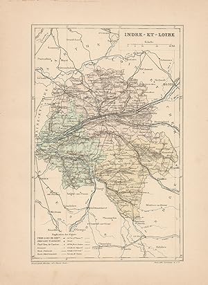 1892 France, Indre et Loire, Carta geografica, Old map, Carte géographique ancienne