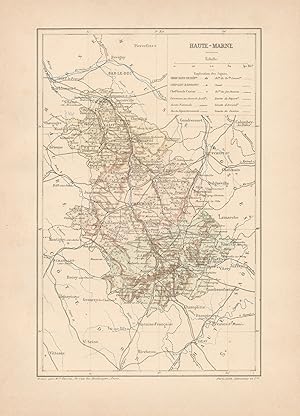 1892 France, Haute Marne, Carta geografica, Old map, Carte géographique ancienne
