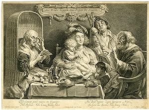 Antique Master Print-SINGING-YOUNG-OLD-BAGPIPES-Bolswert-Jordaens-c.1638-1659
